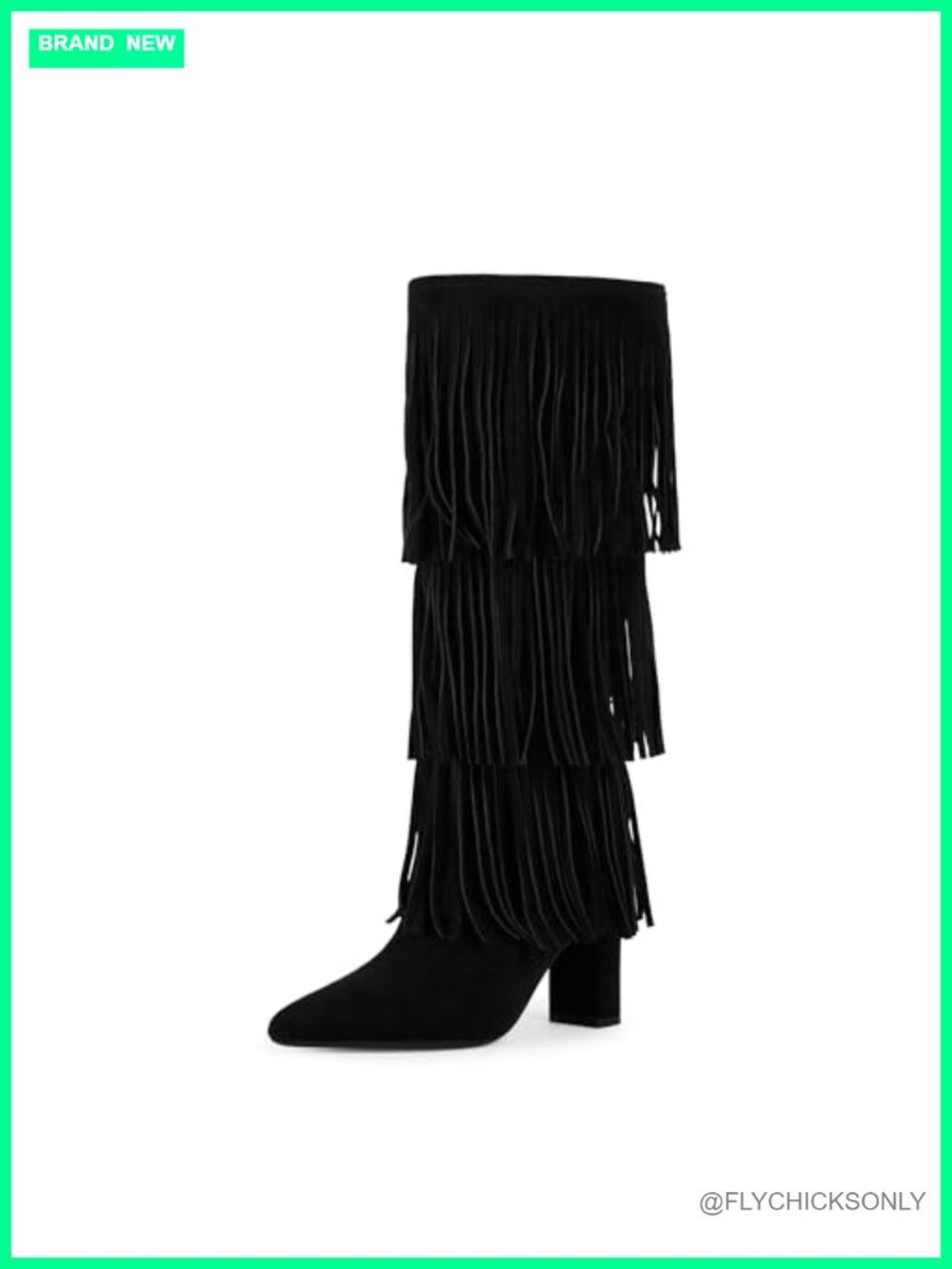 Fold Over Knee High Boots Pointed Toe Chunky Heel Tall Wide Calf